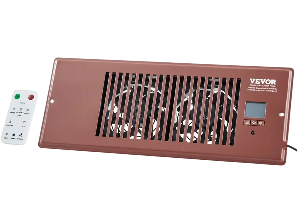 VEVOR Register Booster Fan, Quiet Vent Booster Fan Fits 4” x 12” Register Holes, with Remote Control and Thermostat Control, Adjustable Speed for Heating Cooling Smart Vent, Brown
