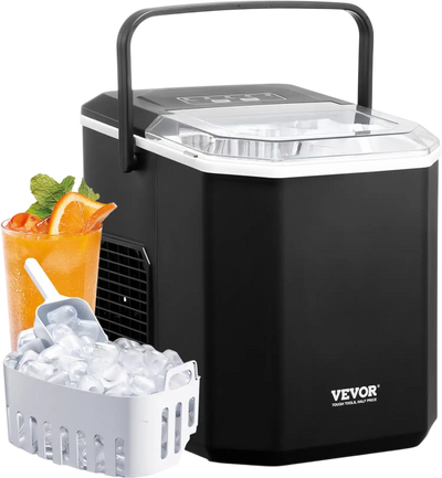 Vevor Ice Maker Self-Cleaning Countertop Portable 26 lbs/day Black New