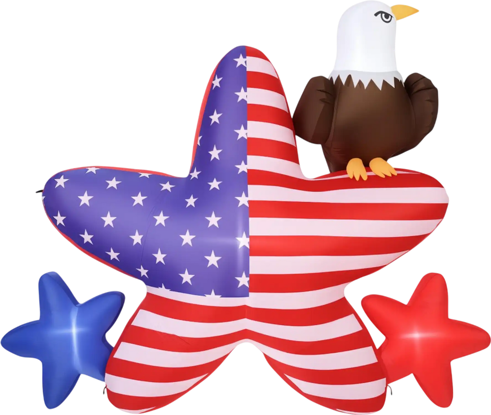 VEVOR 4.82 ft Patriotic Inflatable Decoration, Fourth of July Blow Up Inflatable Independence Day Decoration, Five-pointed Star & Eagle with Built-in LED Lights for Holiday Indoor Outdoor Yard Decor