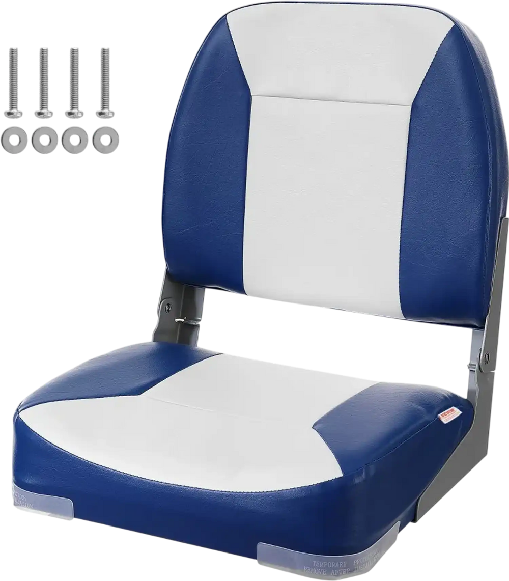 VEVOR Boat Seat, 18.9" Low Back Boat Seat, Folding Boat Chair with Thickened Sponge Padding and Hinge, Fold-Down Boat Captain Chair for Fishing Boat, Sightseeing Boat, Speedboat, Canoe, 1-Piece