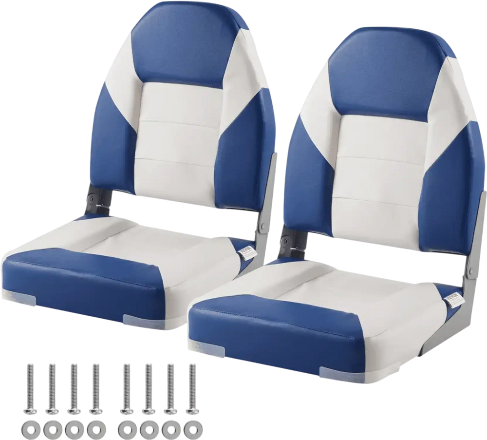 VEVOR Boat Seats, 21.85" High Back Boat Seat, Folding Boat Chair with Thickened Sponge Padding and Hinge, Fold-Down Boat Captain Chairs for Fishing Boat, Sightseeing Boat, Speedboat, Canoe, 2-Pack