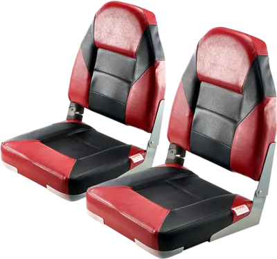 VEVOR Boat Seat, High Backrest, Folding Fishing Boat Seat with Thickened Sponge Cushion & Waterproof PVC Leather, Aluminum Alloy Hinges, Flip Up Boat Seat for Boats, Yachts, Ships, Black & Red
