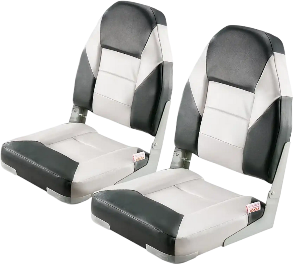 VEVOR Boat Seat, High Backrest, Folding Fishing Boat Seat with Thickened Sponge Cushion & Waterproof PVC Leather, Aluminum Alloy Hinges, Flip Up Boat Seat for Boats, Yachts, Ships, Black & Grey