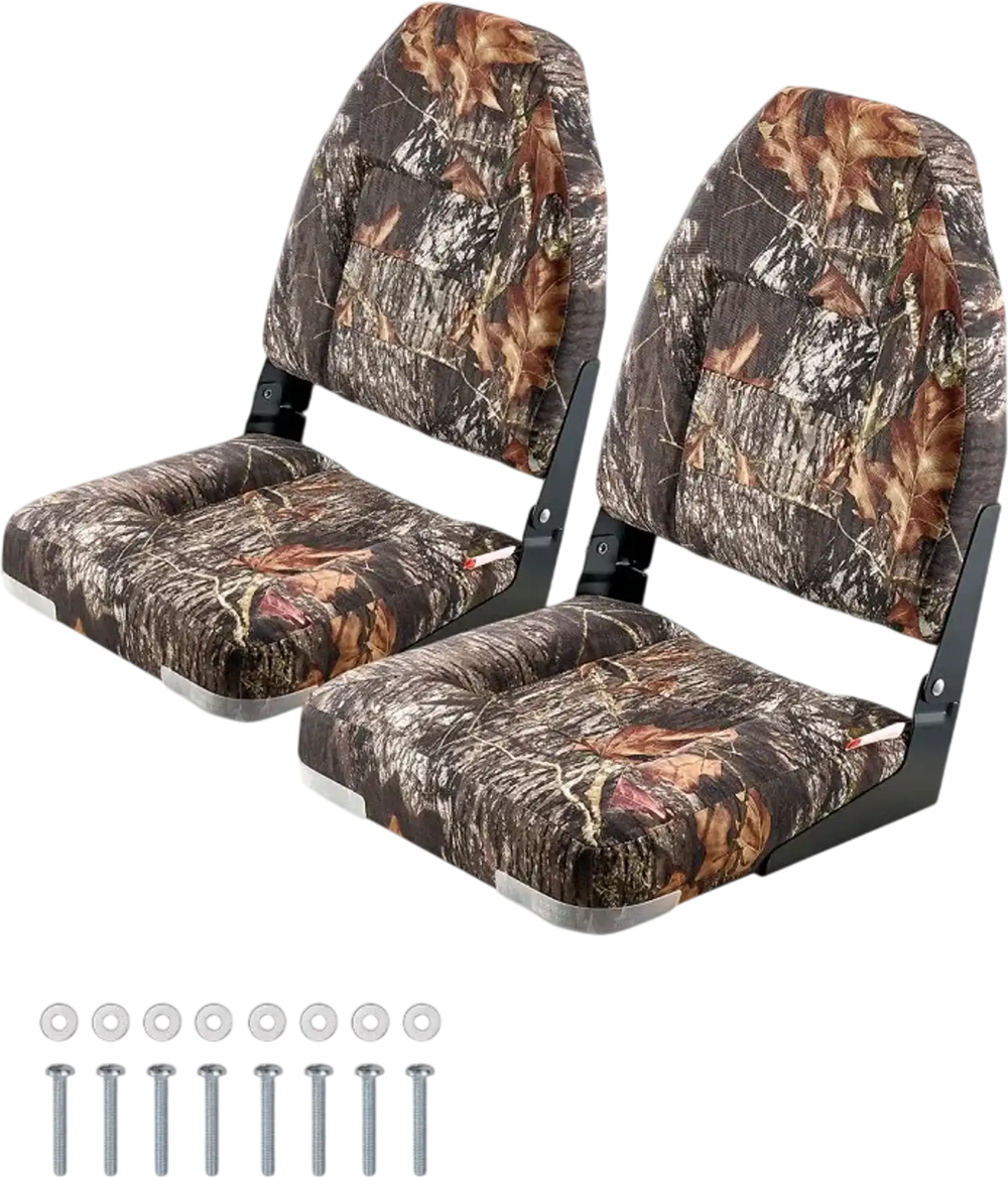 VEVOR Boat Seat, High Backrest, Folding Fishing Boat Seat with Thickened Sponge Cushion & PU Polyester Fabric, Aluminum Alloy Hinges, Flip Up Boat Seat for Boats, Yachts, Ships, Camouflage (2 Seats)