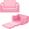 VEVOR 2-in-1 Kids Sofa, Foldable Toddler Soft Couch with Armrests, Made of 28D Sponge & Short Pile, Convertible Toddler Chair to Lounger, Kid Couch Fold Out for Fun Playtime or Comfy Lounging, M, Pink
