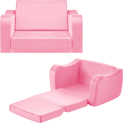 Vevor Kids Sofa 2-in-1 Foldable Toddler Couch with Armrests Pink New