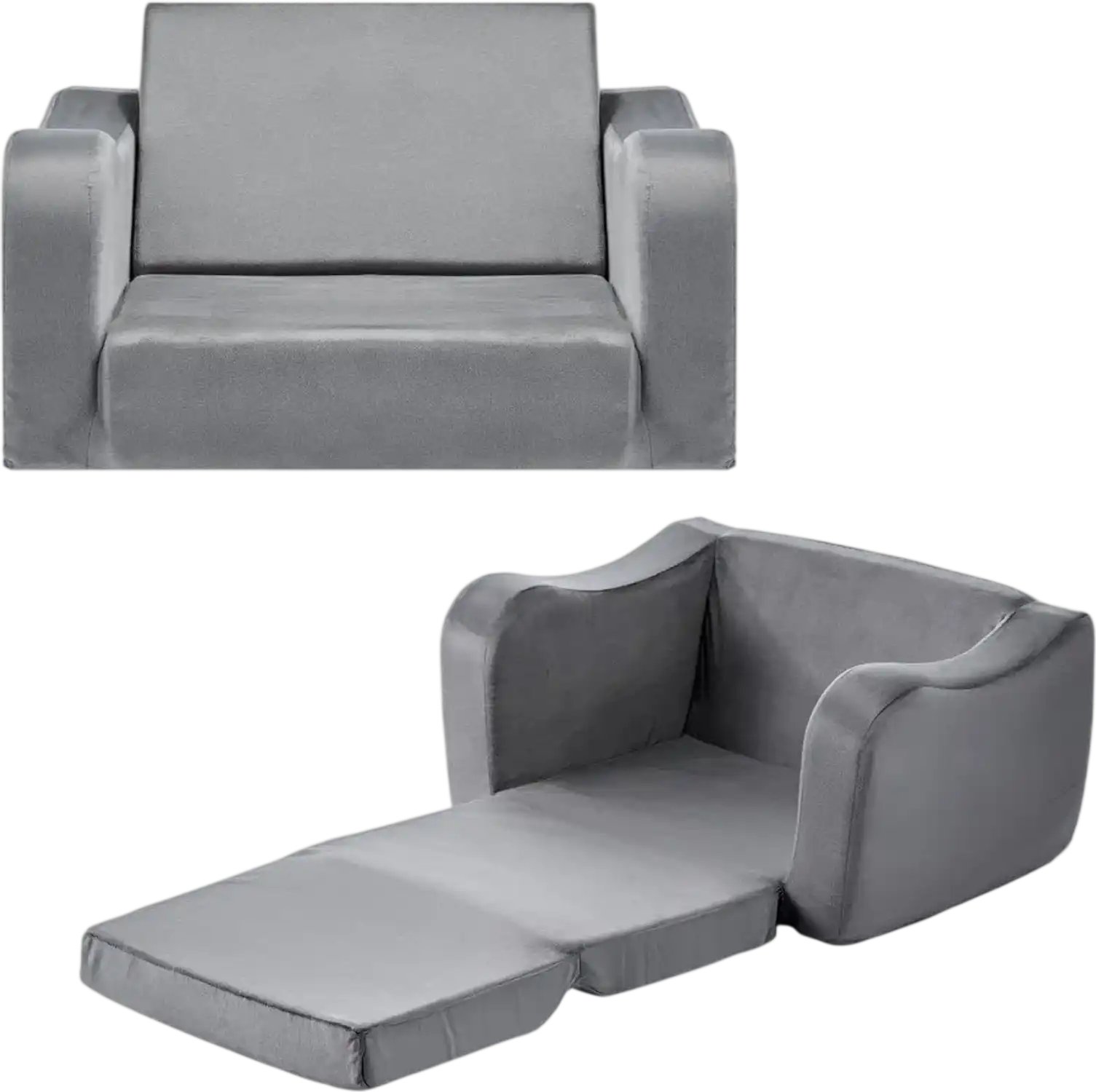 Vevor Kids Sofa 2-in-1 Foldable Toddler Soft Couch with Armrests Gray New