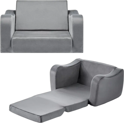 Vevor Kids Sofa 2-in-1 Foldable Toddler Soft Couch with Armrests Gray New