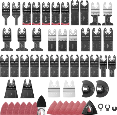 VEVOR 160-Piece Oscillating Saw Blades and Sanding Kit – 36 Universal Multi Tool Blades with 2 Scrapers, 2 Sanding Pads & 120 Sandpapers, 11 Types Oscillating Multitool Blades for Wood Plastic Metal