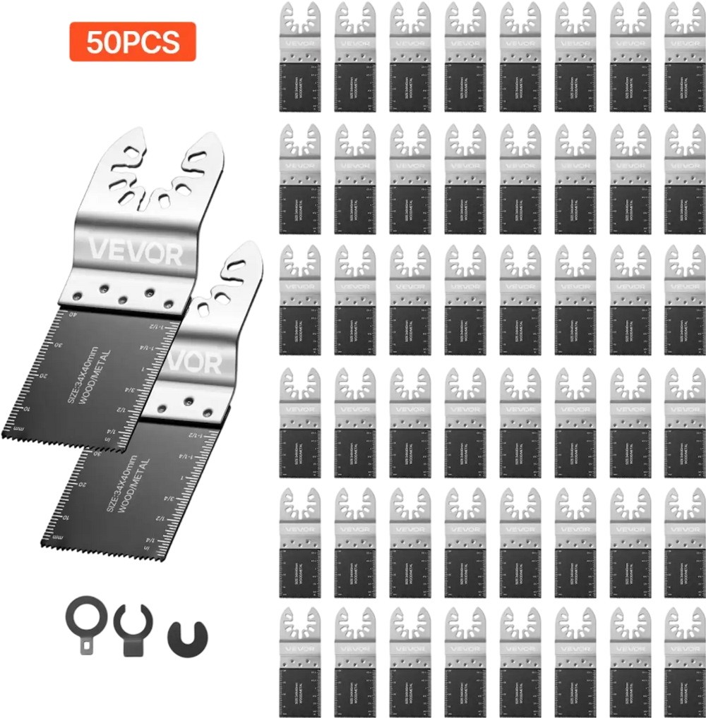 VEVOR 50PCS Bi-Metal Oscillating Saw Blades, Universal Quick Release Oscillating Multi Tool Blades, Multitool Tool Blades for Nails, Soft Metal, Wood, Compatible with Dewalt Milwaukee Bosch Ryobi