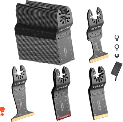 VEVOR 60PCS Oscillating Saw Blades, Universal Quick Release Multi Tool Blades Kits, 5 Types Oscillating Multitool Blades for Wood Plastic Metal, Compatible with Dewalt Ryobi Milwaukee Bosch Craftsman