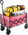 VEVOR Collapsible Wagon Carts, 120L & 225LBS Folding Wagons with All-Terrain Wheels, Heavy Duty Outdoor Utility Cart with Adjustable Handle, Portable Camping Cart for Beach Grocery Garden Pink & Black