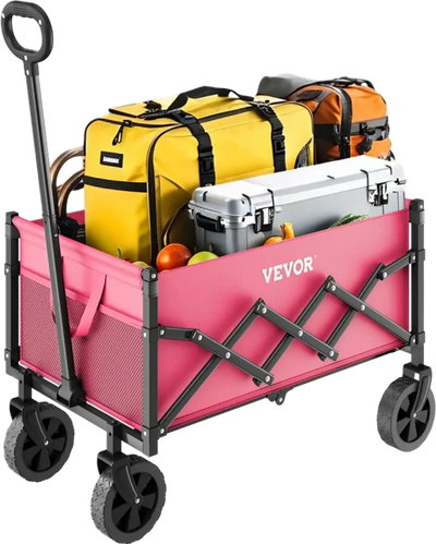 Vevor Folding Wagon Collapsible Outdoor Utility Cart 225 lbs 120L Pink New