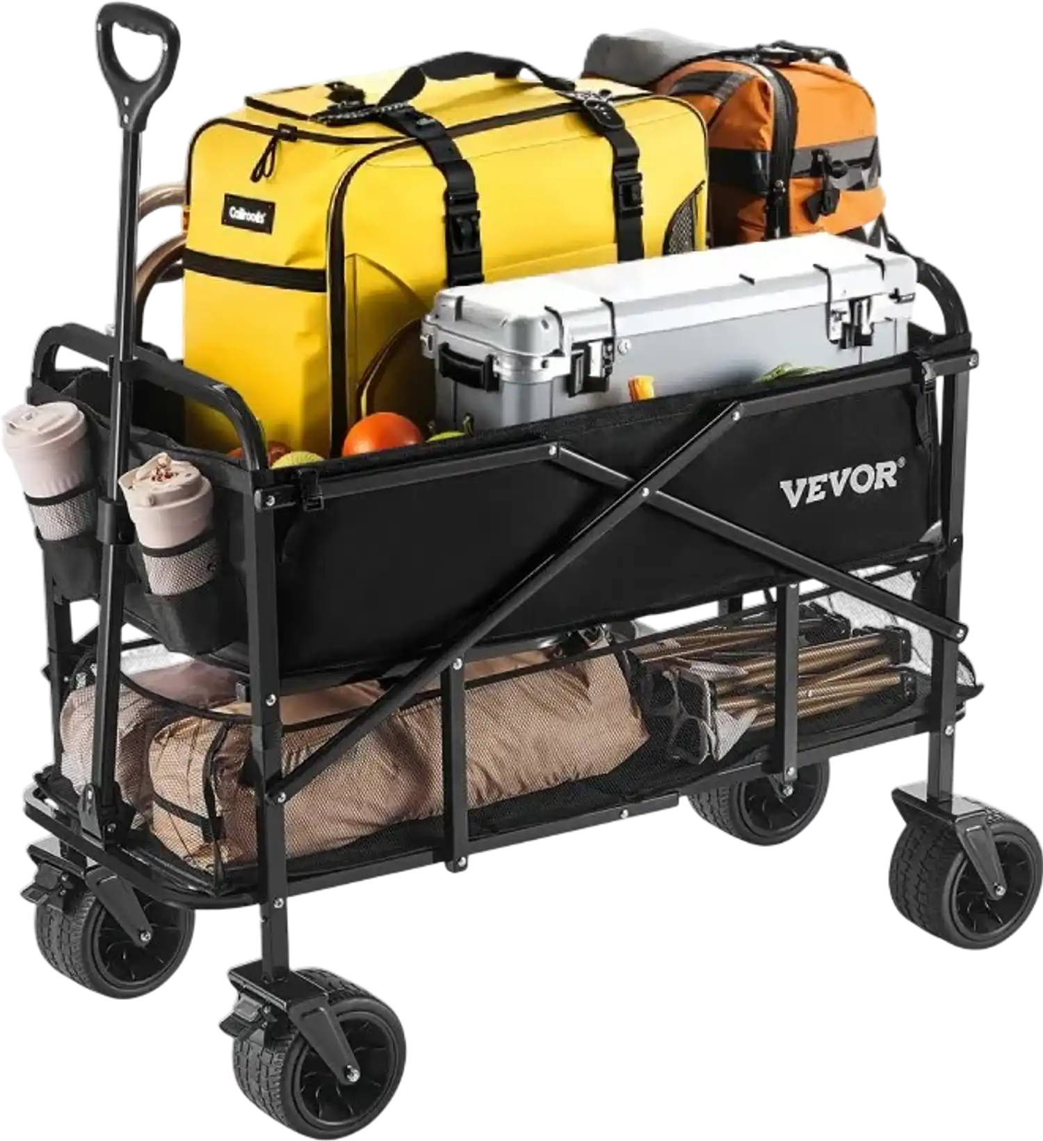 Vevor Folding Wagon Cart Double-Decker Heavy-Duty Collapsible 400L 450 lbs Black New