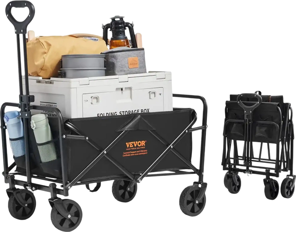 VEVOR Collapsible Folding Wagon, 2 cu.ft Grass Wagon Cart with All-Terrain 5in Wheels, Heavy Duty Folding Wagon Cart 220 lbs Weight Capacity with Drink Holders, Wagon for Camping, Shopping, Garden
