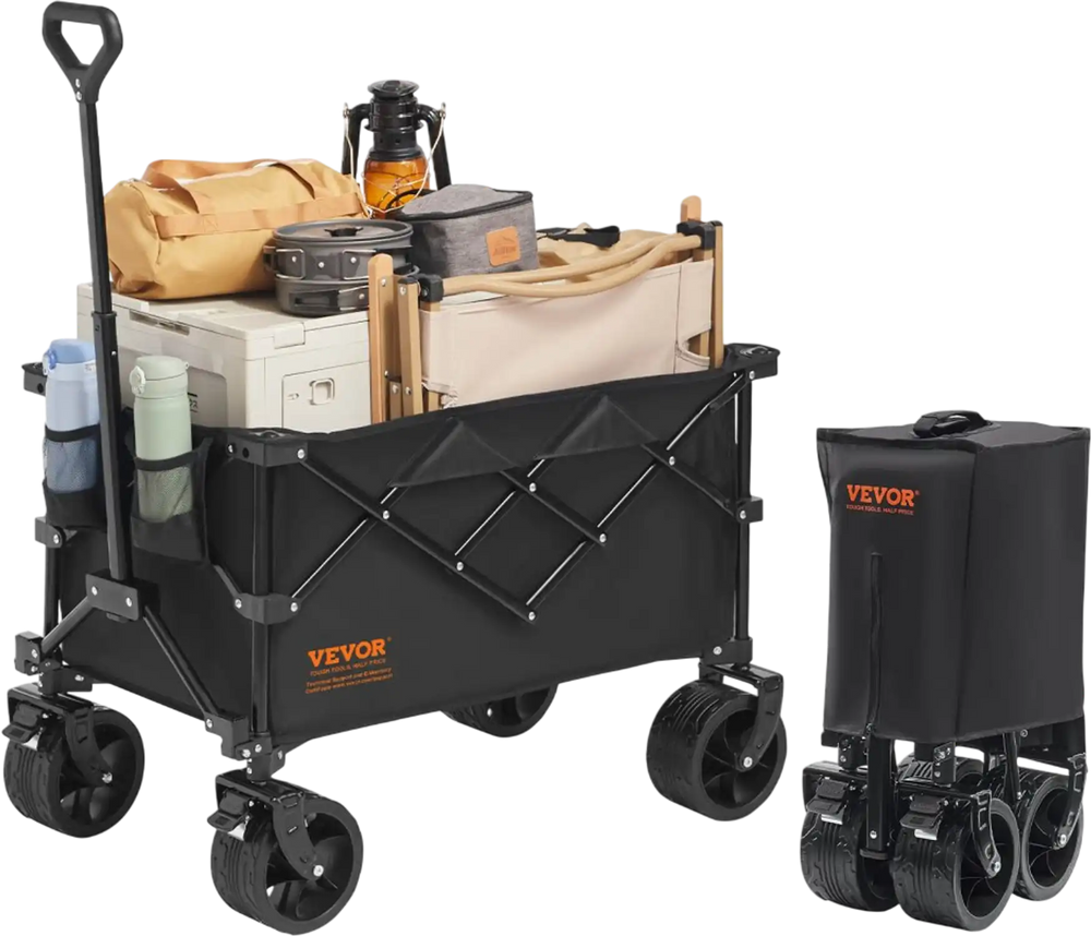 VEVOR Collapsible Folding Wagon, 220 L Beach Wagon Cart with All-Terrain Wheels, Heavy Duty Folding Wagon Cart Max 330 lbs with Drink Holders, Sports Wagon for Camping, Shopping, Garden