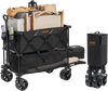 VEVOR Foldable Double Decker Wagon, 400L Collapsible Wagon Cart with All-Terrain Wheels, Heavy Duty Folding Wagon Cart 350-450 lbs Weight Capacity for Camping, Shopping, Garden, 52" Extra Long Extender