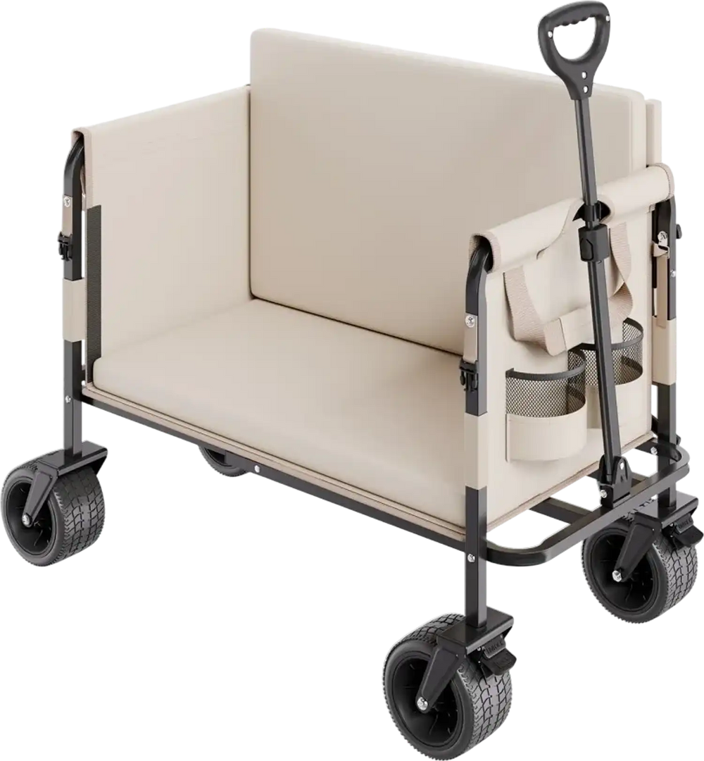 VEVOR Collapsible Folding Wagon, 550lb Load & 220L, 2 in 1 Foldable Wagon Cart Converts to Bench, Utility Wagon with Adjustable Handle, Outdoor Cart for Groceries Shopping, Camping, Gardening