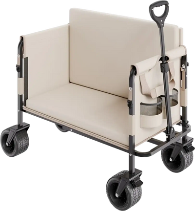 VEVOR Collapsible Folding Wagon, 550lb Load & 220L, 2 in 1 Foldable Wagon Cart Converts to Bench, Utility Wagon with Adjustable Handle, Outdoor Cart for Groceries Shopping, Camping, Gardening