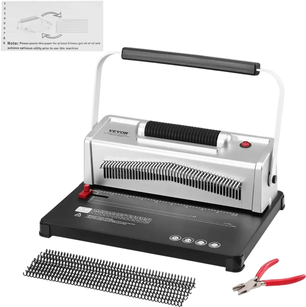 VEVOR Coil Spiral Binding Machine, Manual Book Maker with Electric Binding, 46-Holes Binding 500 Sheets Punch Binder, with 100pcs 5/16'' Coil Binding Spines, for Letter Size, A4, A5