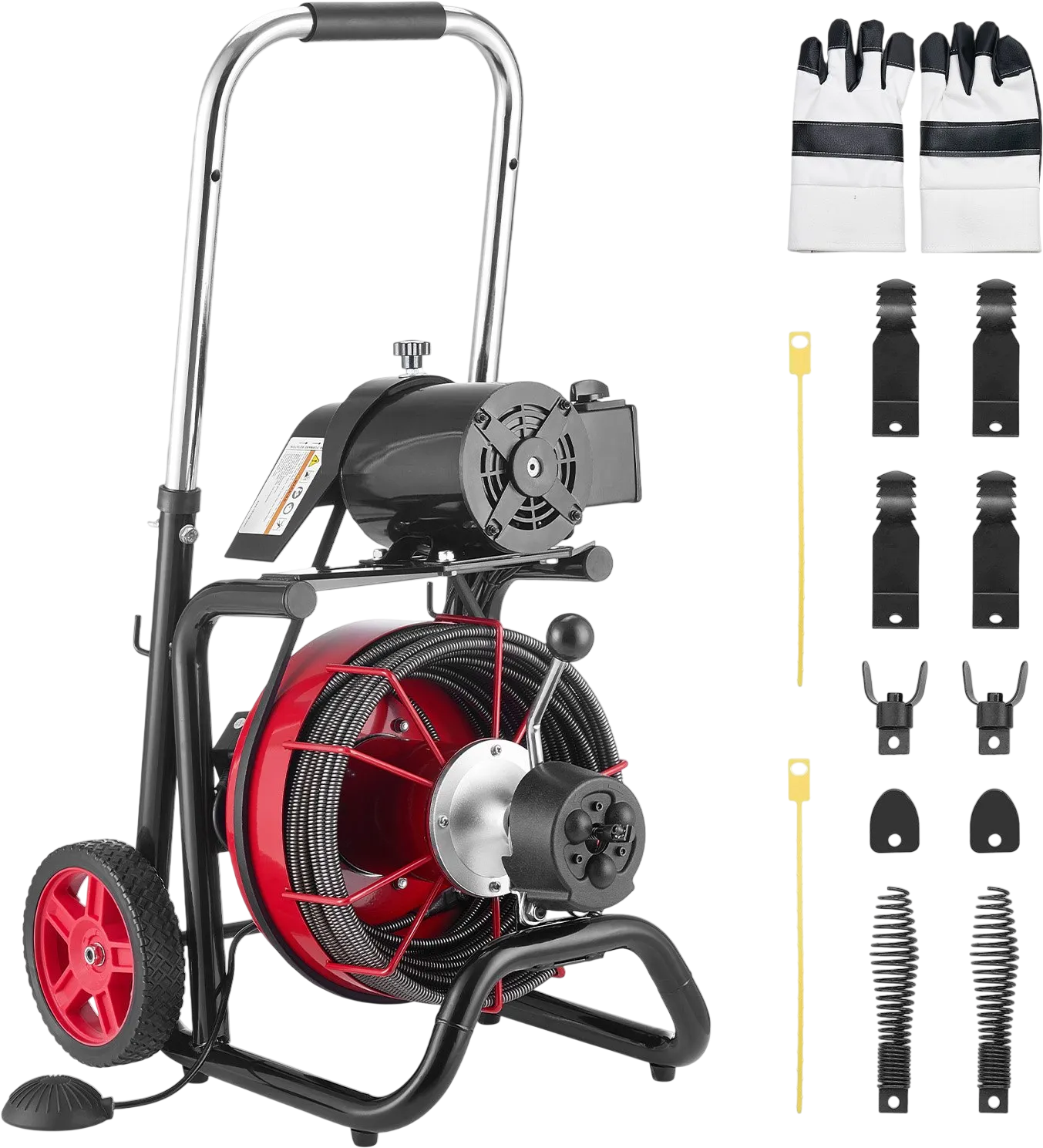 Vevor Drain Cleaner 100 ft x 3/8 in Auto Feed Open Drum with Air Foot Switch 8 Cutters New