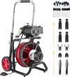 VEVOR Drain Cleaner Machine 100 FT x 3/8 Inch, Auto Feed Sewer Snake Auger on Wheels - with 8 Cutters & Air-Activated Foot Switch for 2" to 4" Pipes