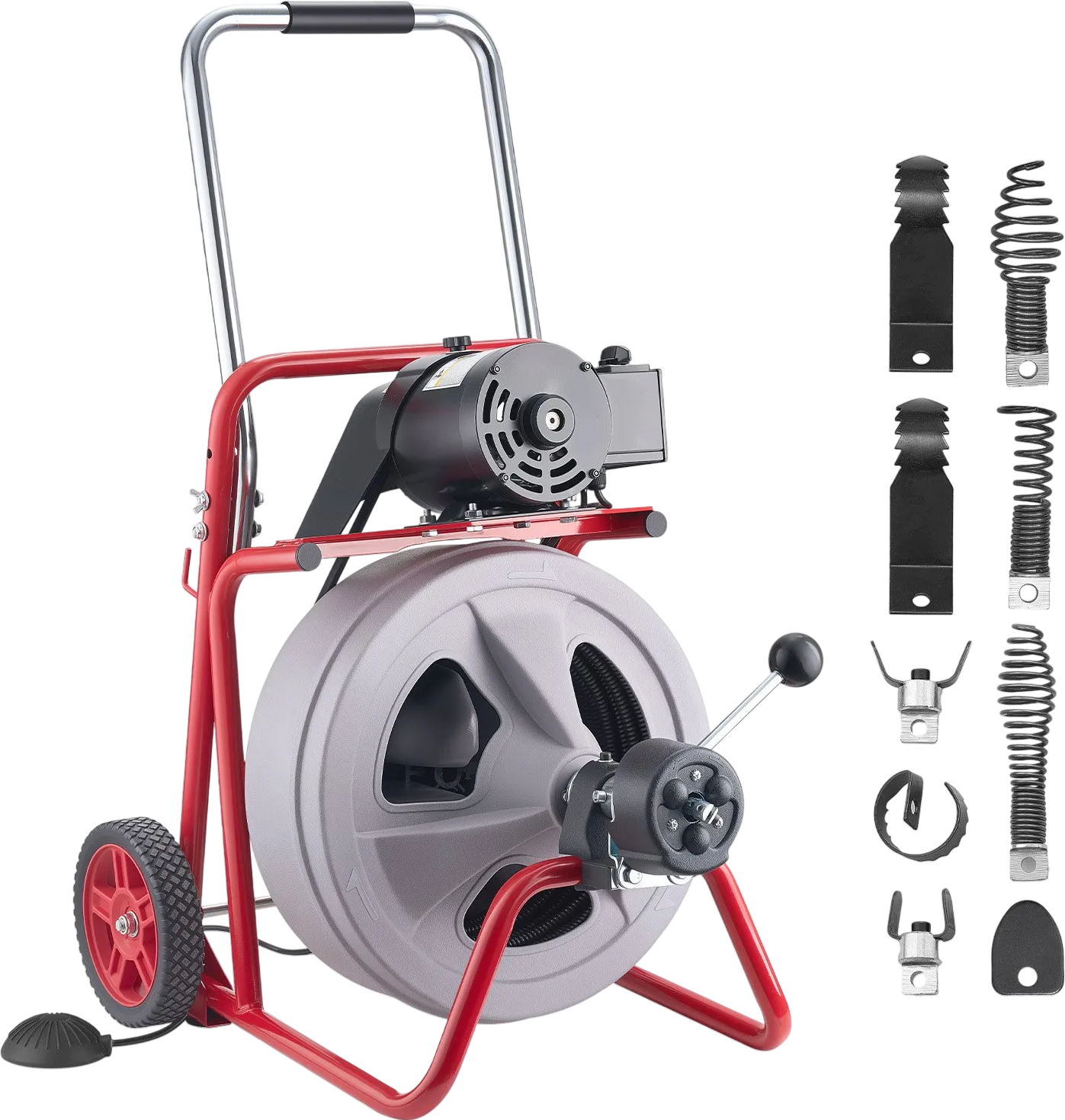 Vevor Drain Cleaner 75 ft x 1/2 in. Auto Feed Semi-Enclosed with Air Foot Switch 8 Cutters New