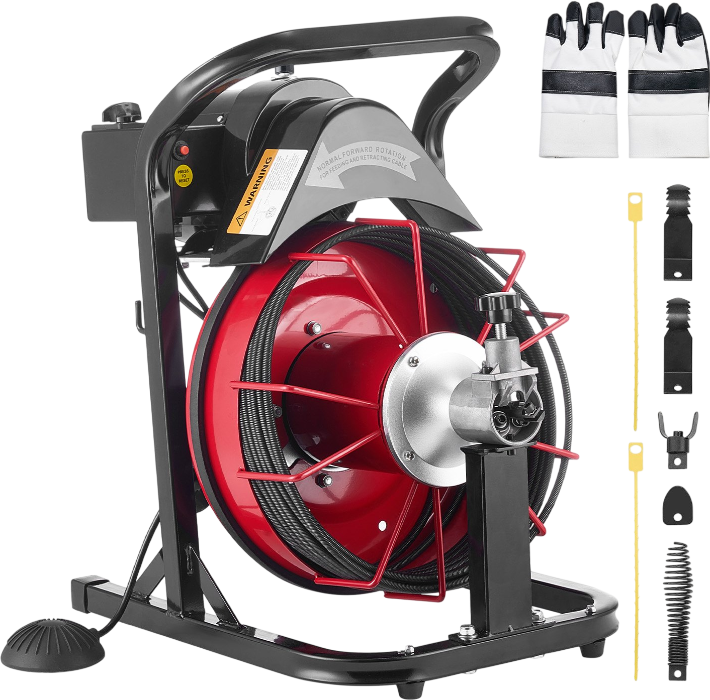 Vevor Drain Cleaner 5/16 in. x 50 ft. Auto Feed with 4 Cutters Air Foot Switch New