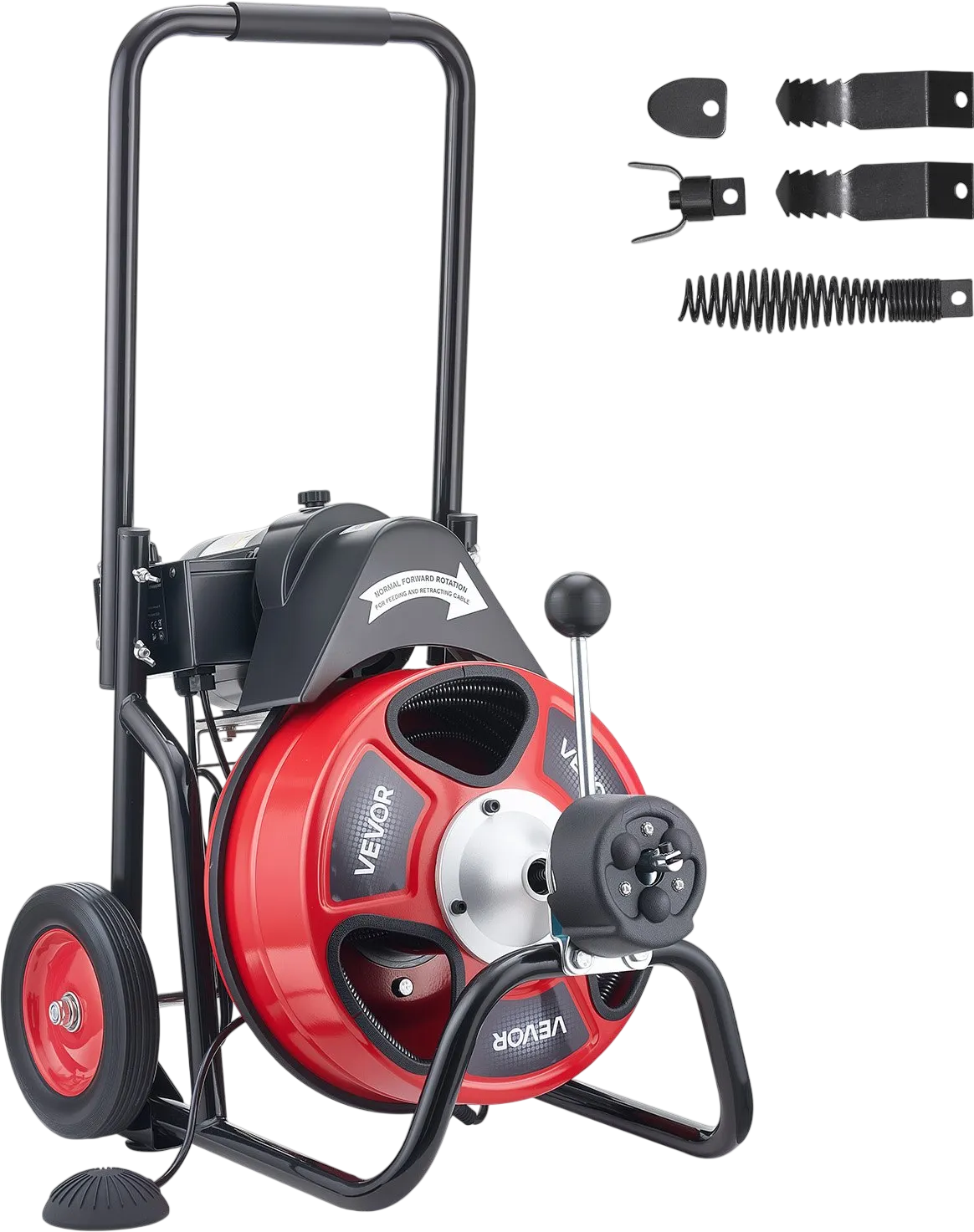 Vevor Drain Cleaner 100 ft x 3/8 in. Auto Feed Closed Drum with Air Foot Switch 4 Cutters New