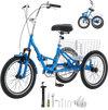 VEVOR Folding Adult Tricycle 20 inch 3 Wheel Foldable Trikes for Adult, Cruiser Bike with Cargo Basket, Adjustable Seat, and Double-Wall Wheel Rims, Shopping Picnic Tricycles for Women, Men, Seniors