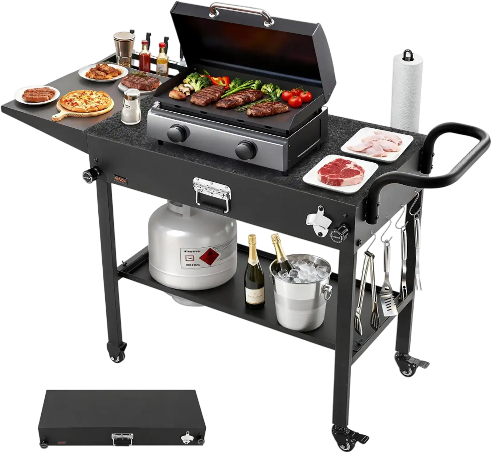 Vevor Grill Cart Outdoor Cooking Table with Side Table & Wheels New