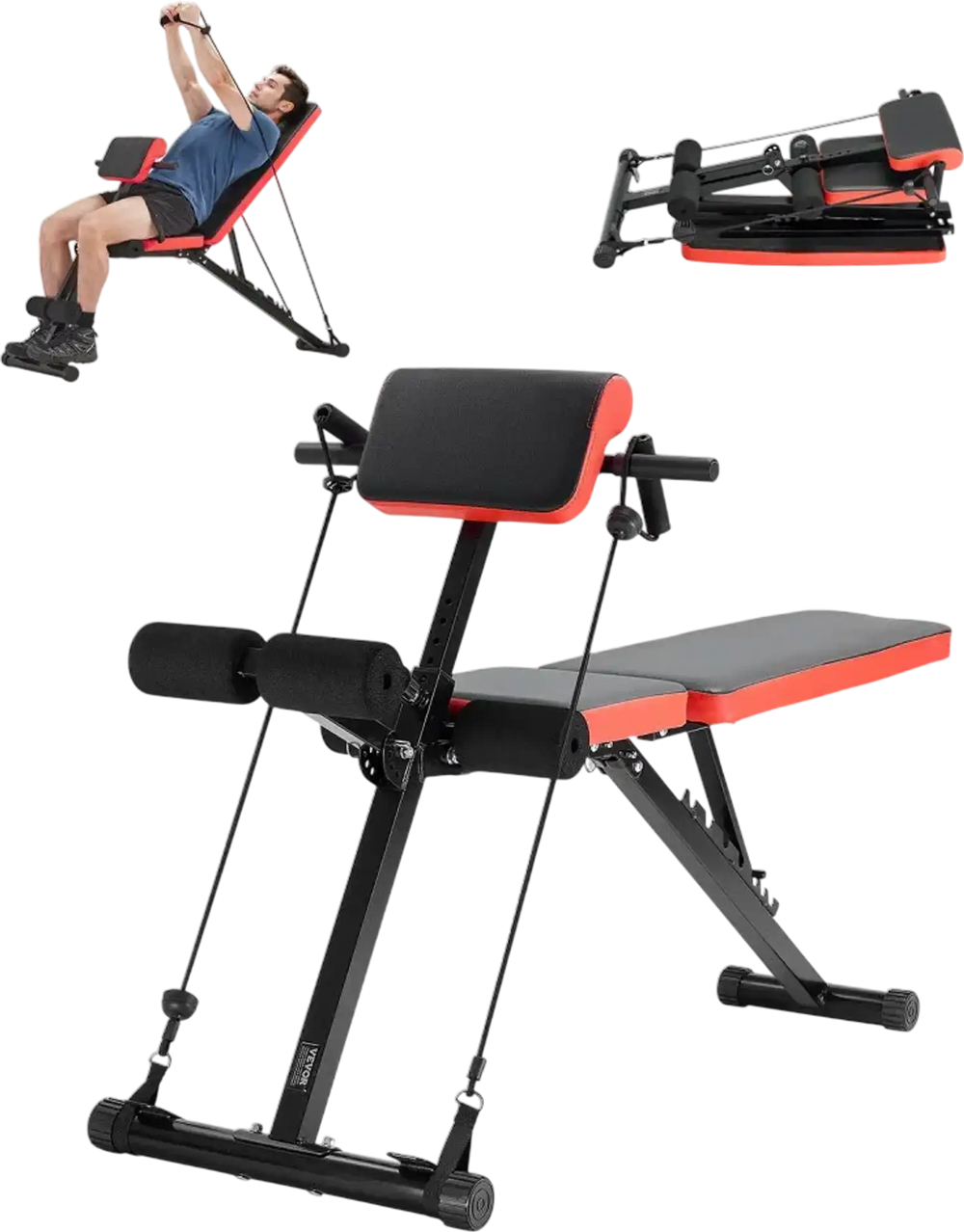 VEVOR Multi-Functional Weight Bench for Full Body Workout, Roman Chair Hyperextension Bench, 770 lbs Adjustable & Foldable Equipment for Back Arm Core Ab Workout, Sit Up Exercise Machine for Home Gym