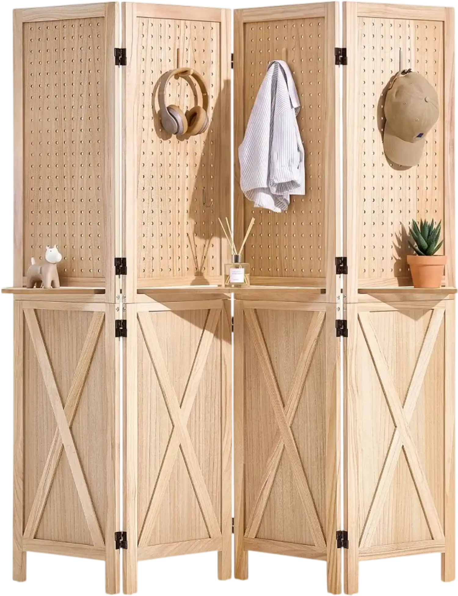 Vevor Room Divider Wood Folding Privacy Screen with Shelves 4-Panel X-Pattern New