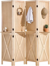 VEVOR Wood Room Divider Pegboard Wood Folding Privacy Screen with Shelves, For Room Separation & Home Decor, 4 Panels, Solid Frame with X Pattern, 360° Two-Way Hinges, Wooden Partition with Hardware