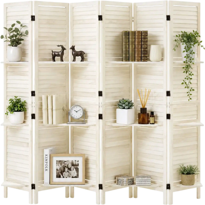 Vevor Room Divider 6-Panel Folding Privacy Screen with Shelves 67.1