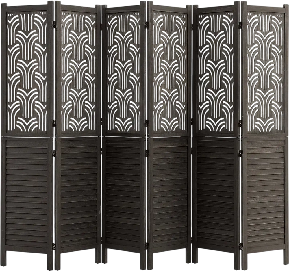 VEVOR Wood Room Divider 6 Panels 67 in Carved Wood Folding Privacy Screen, For Room Separation & Home Decor, Solid Frame, 360° Two-Way Hinges, Easy Assembly, Louvered Wooden Partition with Hardware