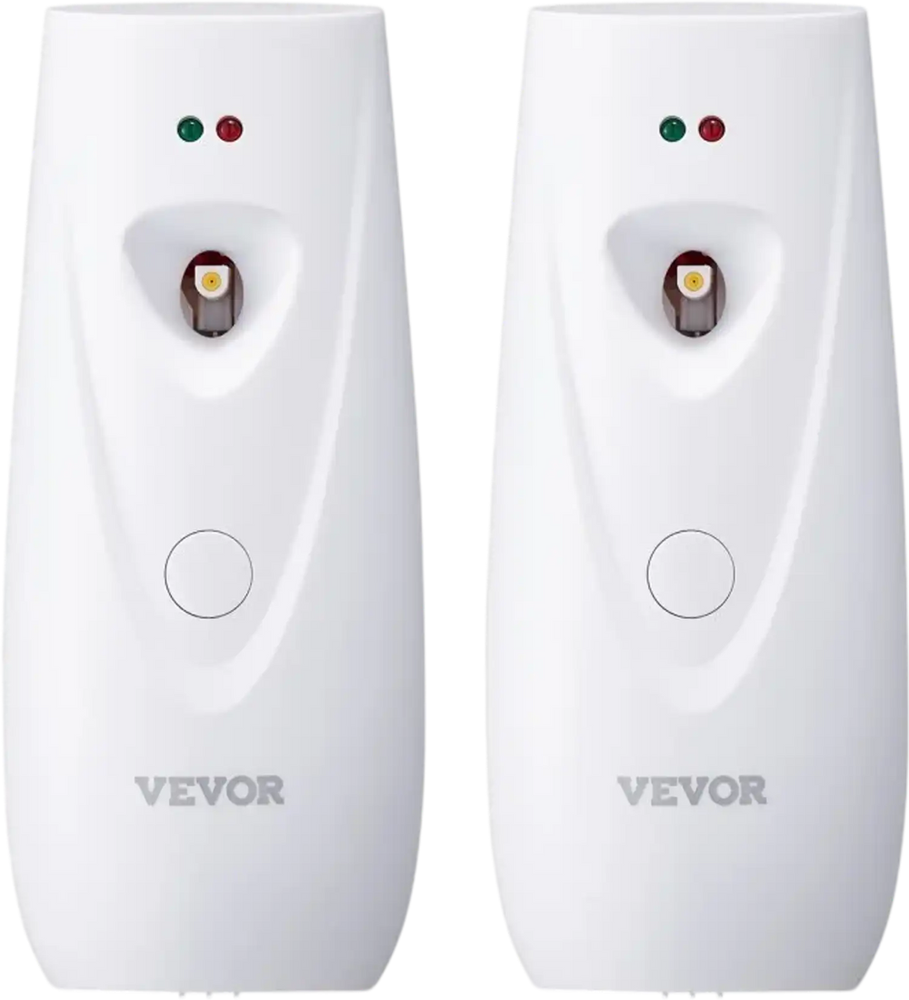 VEVOR Automatic Air Freshener Spray Dispenser, 2-Pack, Wall Mounted or Free Standing, Battery Operated, Multiple Time Settings for Home, Indoor, Bathrooms, Offices, Hotels, Commercial Places, White
