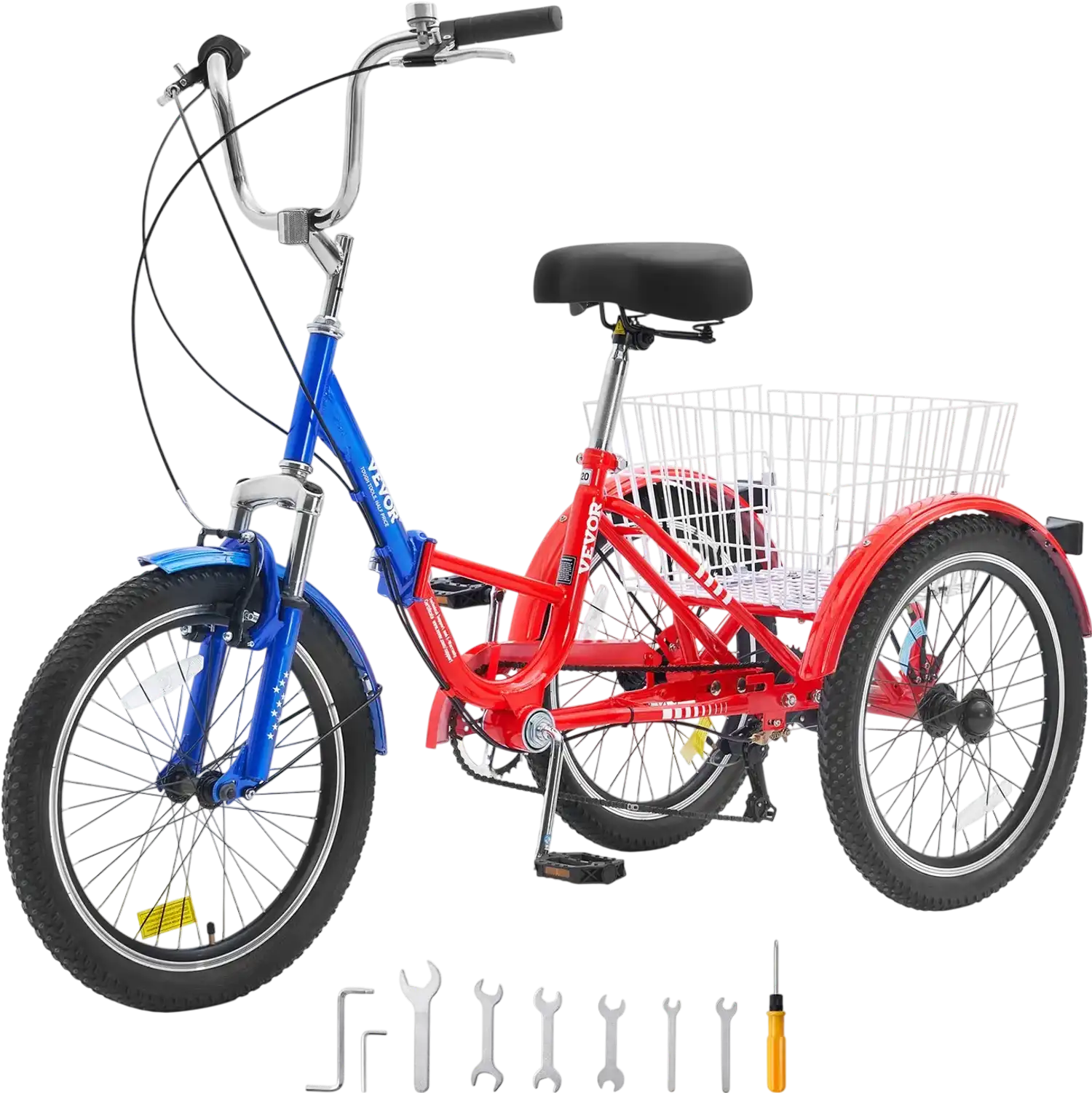 Vevor Folding Adult Tricycle 20-Inch 7-Speed with Basket & Adjustable Seat New