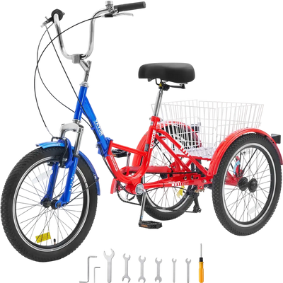 Vevor Folding Adult Tricycle 20-Inch 7-Speed with Basket & Adjustable Seat New