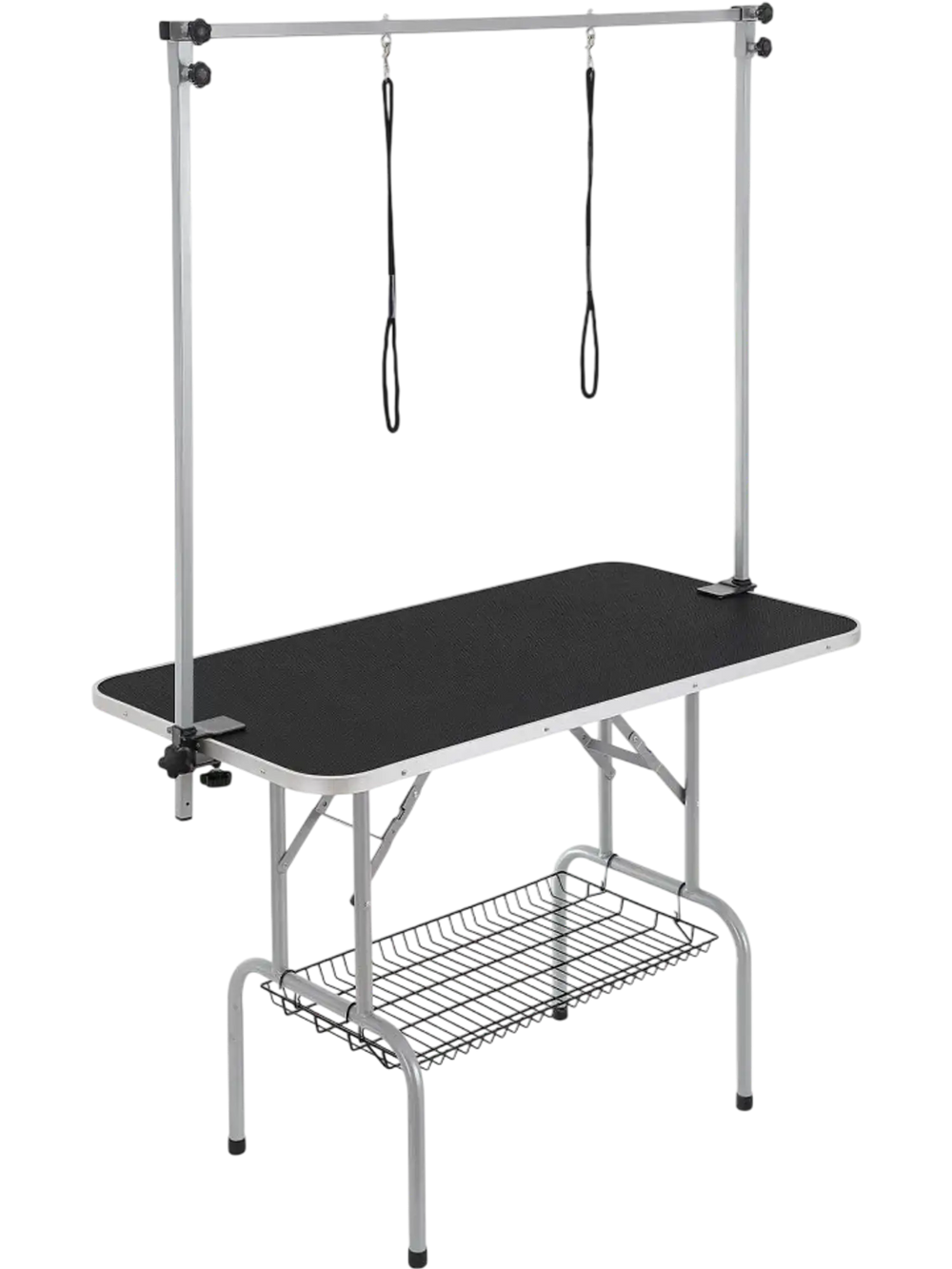 VEVOR Pet Grooming Table Two Arms with Clamp, 46'' Dog Grooming Station, Foldable Pets Grooming Stand for Medium and Small Dogs, Free No Sit Haunch Holder with Grooming Loop, Bearing 330lbs