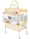 VEVOR Baby Changing Table, Foldable Diaper Change Station with 2 Fabric Drawers, Side Basket & Hanging Rod, Adjustable Height Portable Changing Table with Lockable Wheels & 2 Star Toys, Light Beige