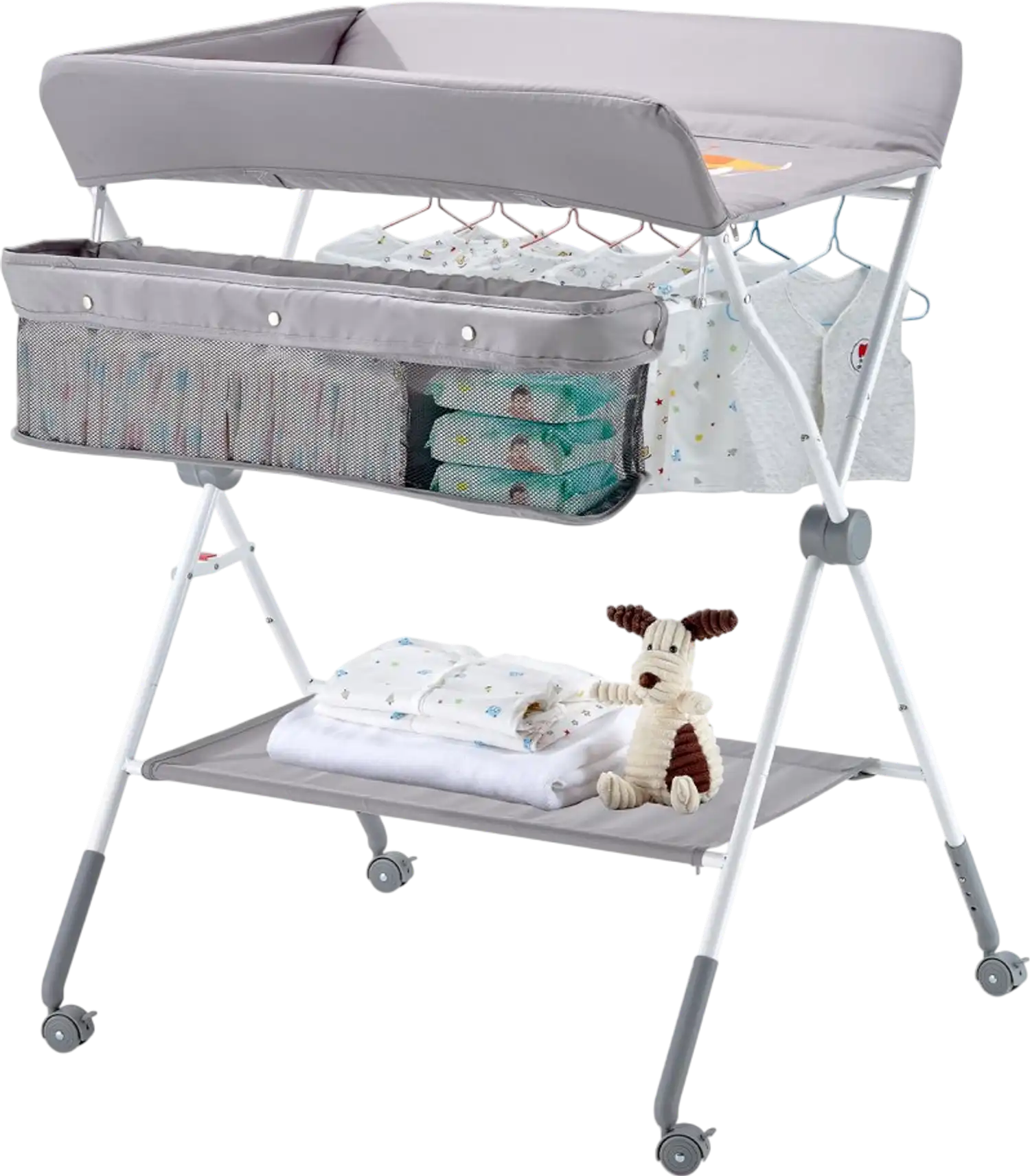 Vevor Baby Changing Table Foldable Adjustable Height Portable Diaper Station with Side Basket and Wheels Light Gray New