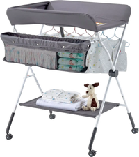 VEVOR Baby Changing Table, Foldable Diaper Change Station with Side Basket, Adjustable Height Portable Changing Table with Lockable Wheels, Multi-Functional Storage Organizer Nursery, Dark Gray
