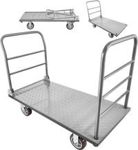 VEVOR Platform Truck, 2650 lbs Capacity, Heavy Duty Flatbed Cart Dolly with Detachable Guardrail and Swivel Wheels, Foldable Hand Push Truck Cart, for Groceries, Garage, Warehouse, 48 x 24 x 36.2 in