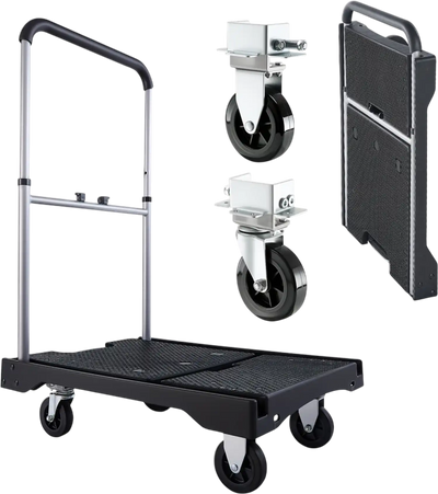 VEVOR Foldable Push Cart Dolly, 330 lbs Capacity, Folding Platform Truck with Swivel Wheels, Moving Platform Hand Truck Flatbed Cart, Adjustable Push Handle, for Easy Storage, 26.8 x 19.5 x 4.5 in