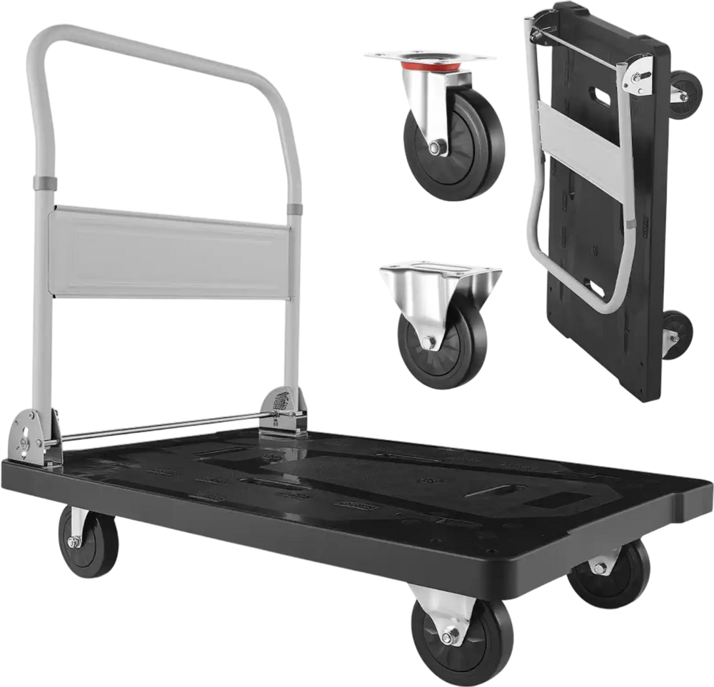 VEVOR Foldable Push Cart Dolly, 660 lbs Capacity, Folding Platform Truck with Swivel Wheels, Moving Platform Hand Truck Flatbed Cart, Space Saving Push Handle, for Easy Storage, 35.2 x 23.4 x 33.5 in