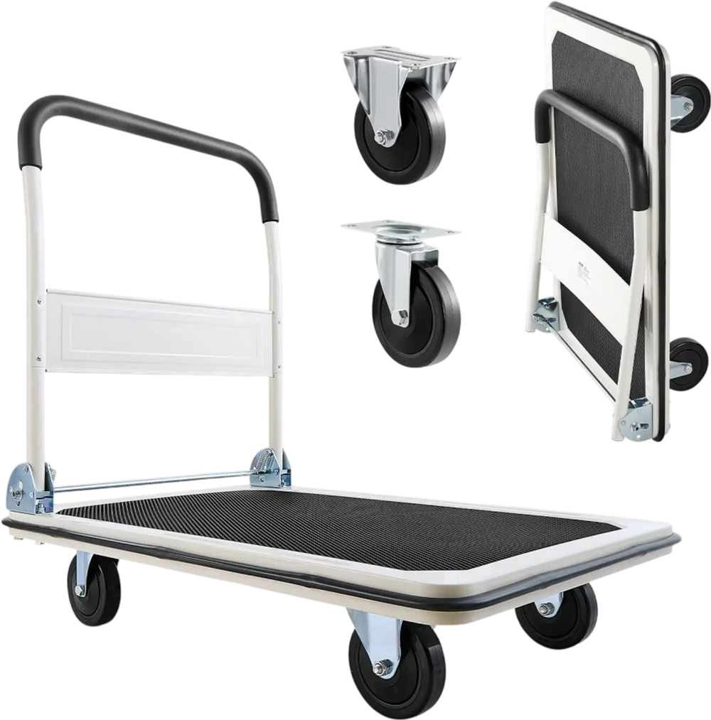 VEVOR Foldable Push Cart Dolly, 660 lbs Load Capacity, Folding Platform Truck with Swivel Wheels, Moving Platform Hand Truck Flatbed Cart, Space Saving Push Handle, for Easy Storage, 35.4 x 34.3 x 24 in