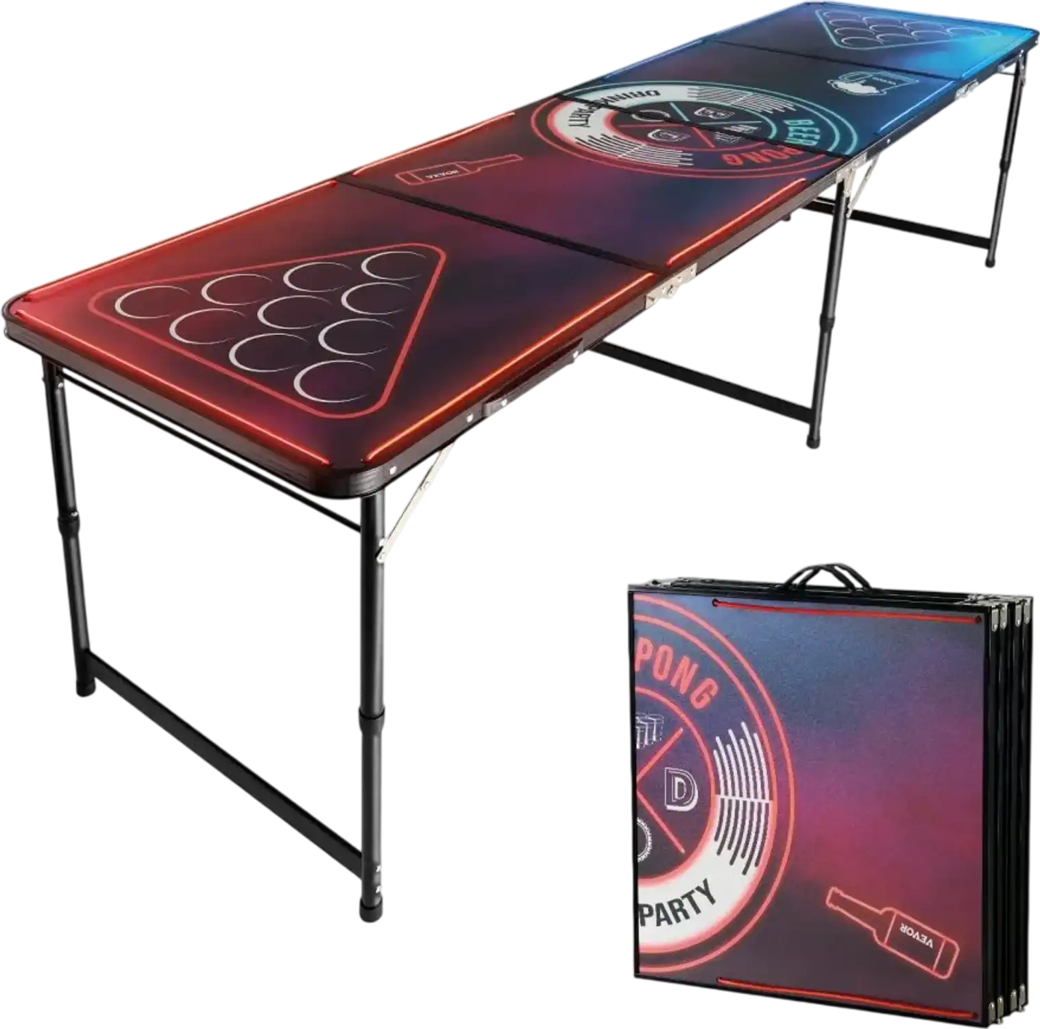 Vevor Beer Pong Table 8' Portable Folding LED Tailgate Party Table New