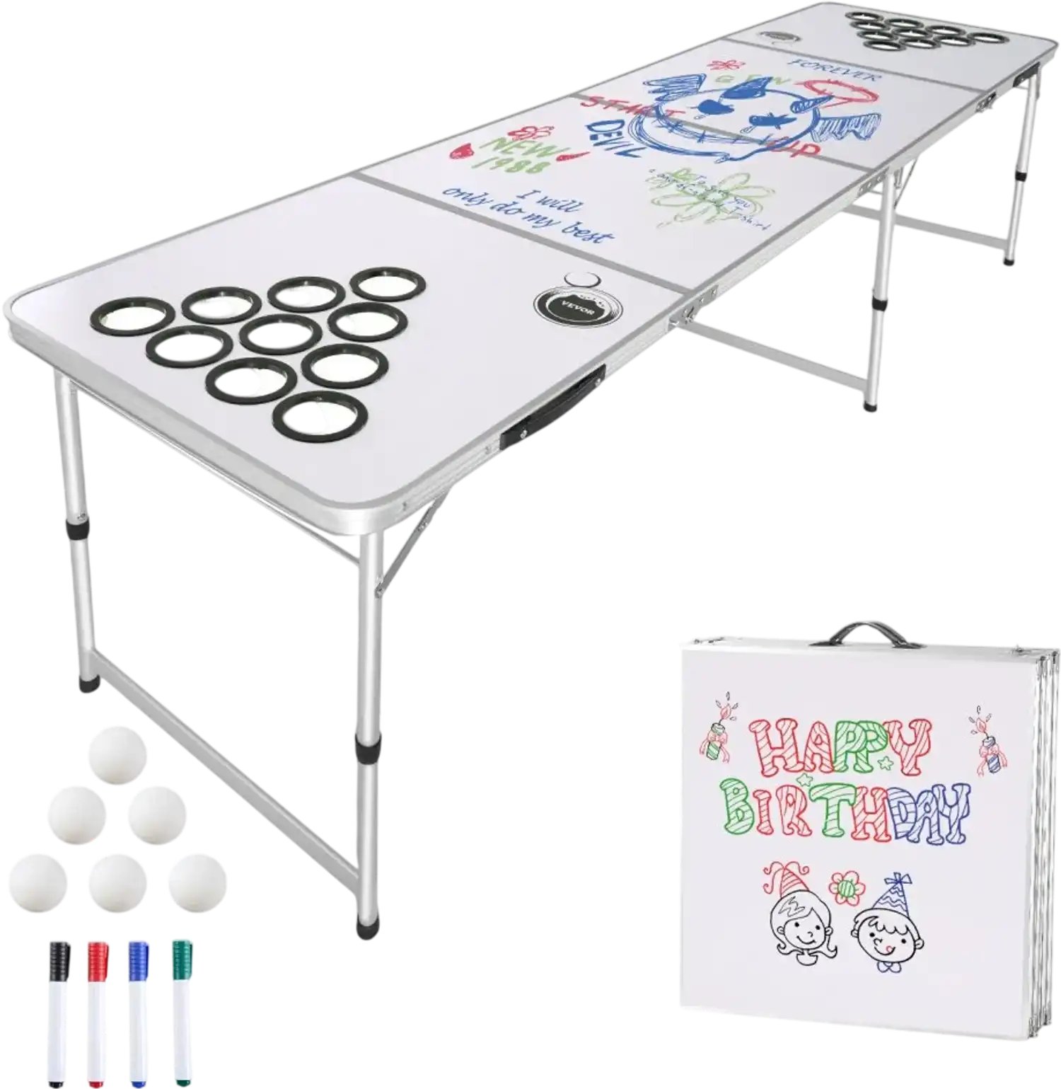 Vevor Beer Pong Table 8' Portable Folding Tailgate Party Table White New