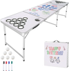 VEVOR 8 Foot Portable Beer Pong Table, Folding Tailgate Table, Cup Holes, Dry Erase Markers and Carrying Handles, Adjustable Height, Lightweight Table for Office, Tailgate Party & Camping, White